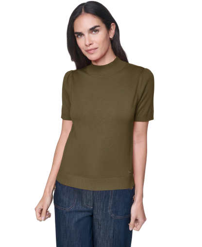 Tommy Hilfiger Women's Short-Sleeve Mock-Neck Puff-Sleeve Sweater - Dark Olive