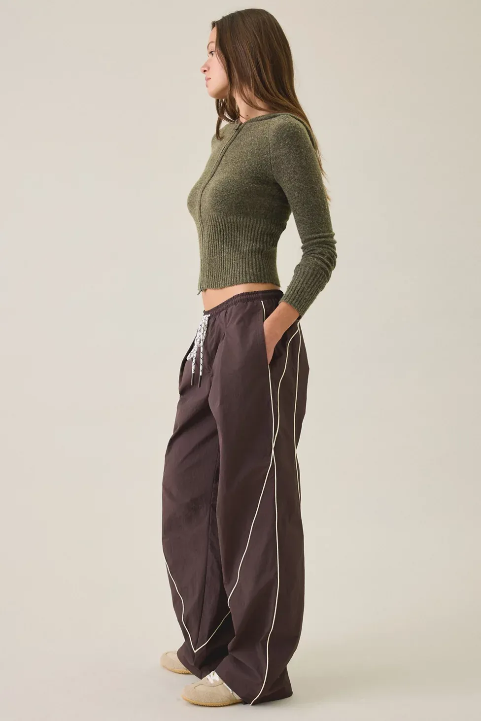 BDG Finish Line Low-Rise Baggy Track Pants - Dark Brown