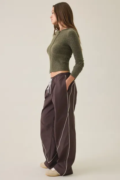 BDG Finish Line Low-Rise Baggy Track Pants - Dark Brown