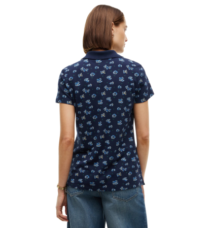 Tommy Hilfiger Women's Printed Short-Sleeve Polo Top - Traditional Floral Dark Blue