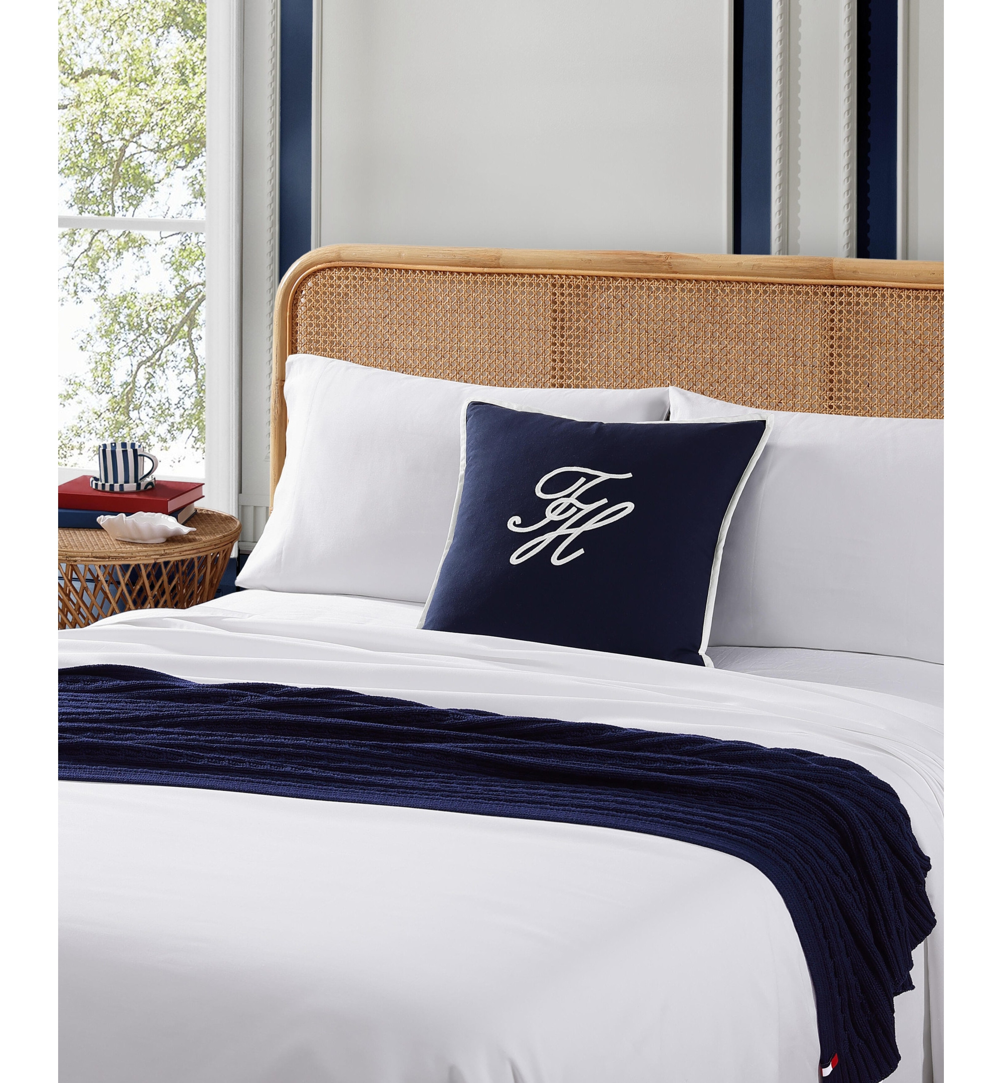 Tommy Hilfiger Swim Shop Monogram Cotton Decorative Pillow, 20" x 20" - Core Navy