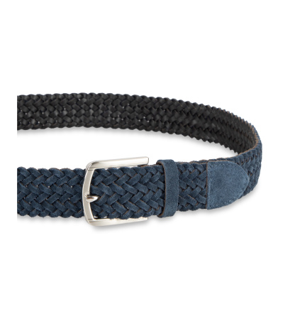 35MM Tommy Hilfiger Men's Suede Braided Silver-Tone Finish Belt - Navy
