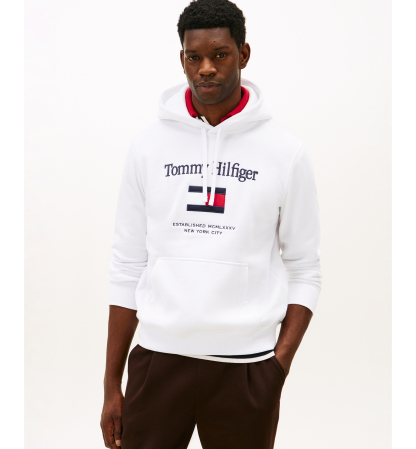 Tommy Hilfiger Men's Embroidered Flag Hoodie - White