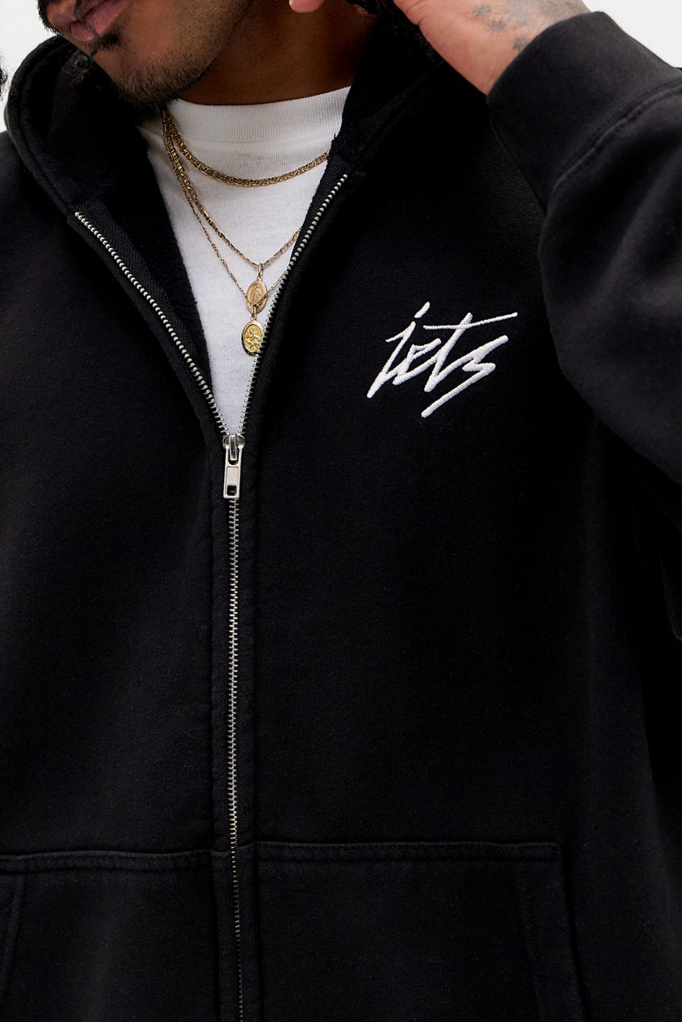 iets frans... Embroidered Logo Zip-Up Hoodie Sweatshirt - Black