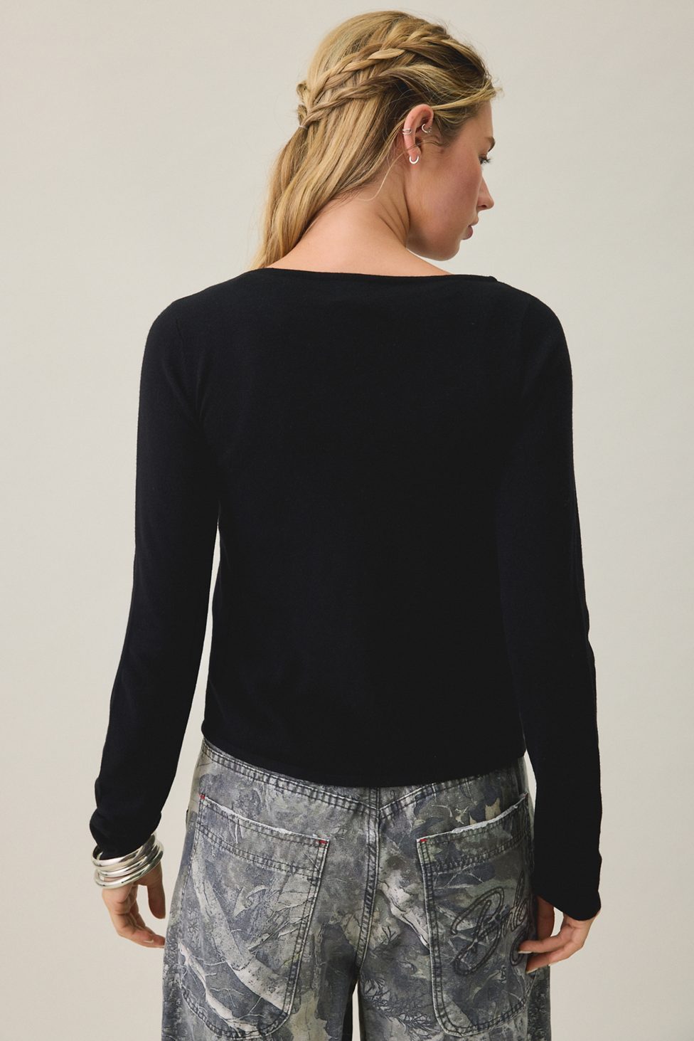 BDG Sutton Slanted Asymmetric Button Cardigan - Black