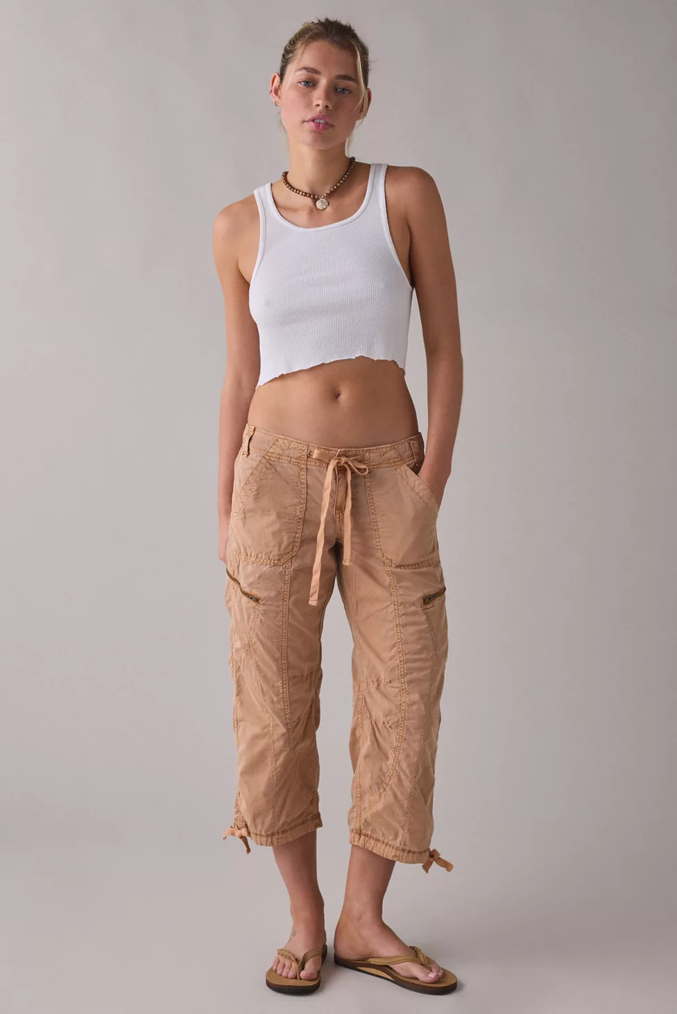 BDG Sidekick Crop Cotton Utility Pants - Peach