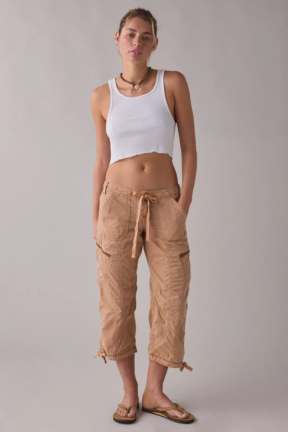 BDG Sidekick Crop Cotton Utility Pants - Peach