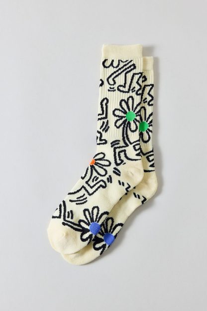 Keith Haring Dancing Flower Crew Socks - Cream