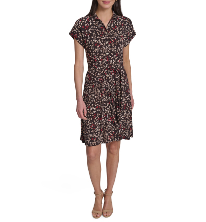 Tommy Hilfiger Women's Short-Sleeve Self-Tie Jersey Shirt Dress - Mink multi