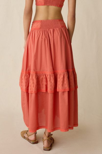 Kimchi Blue Seaside Splash Ruffle Lace Trim Midi Skirt 2-Piece Set - Red