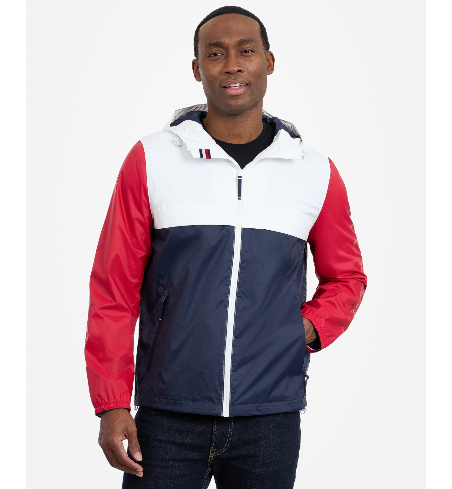 Tommy Hilfiger Men's Hooded Windbreaker Jacket - Navy/White/Red