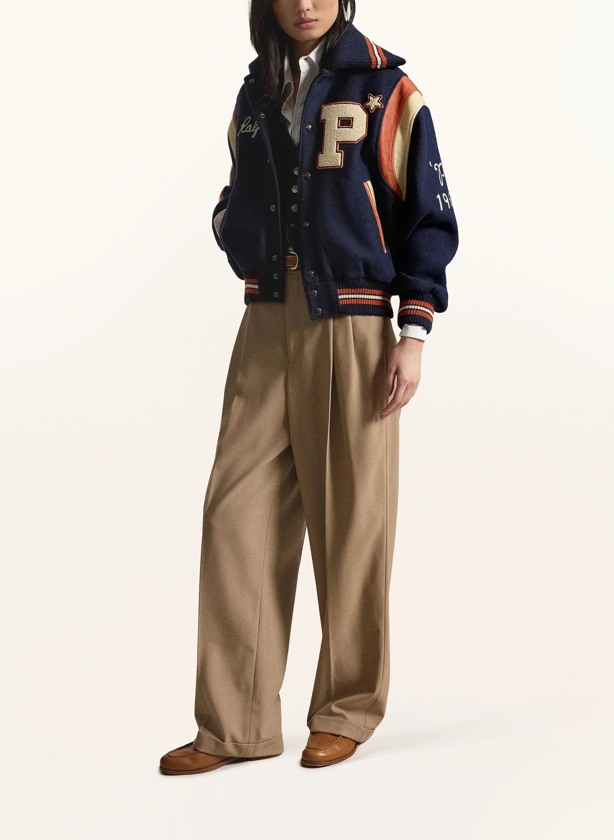 POLO RALPH LAUREN College-Jacke – DUNKELBLAU / ECRU / ORANGE