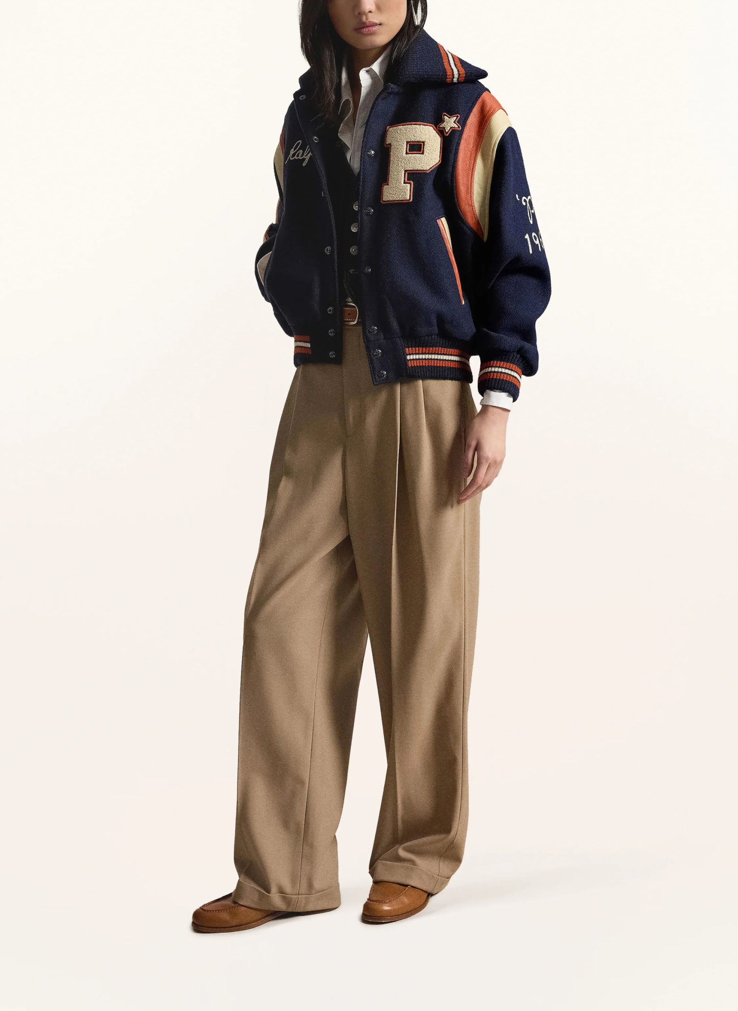 POLO RALPH LAUREN College-Jacke – DUNKELBLAU / ECRU / ORANGE