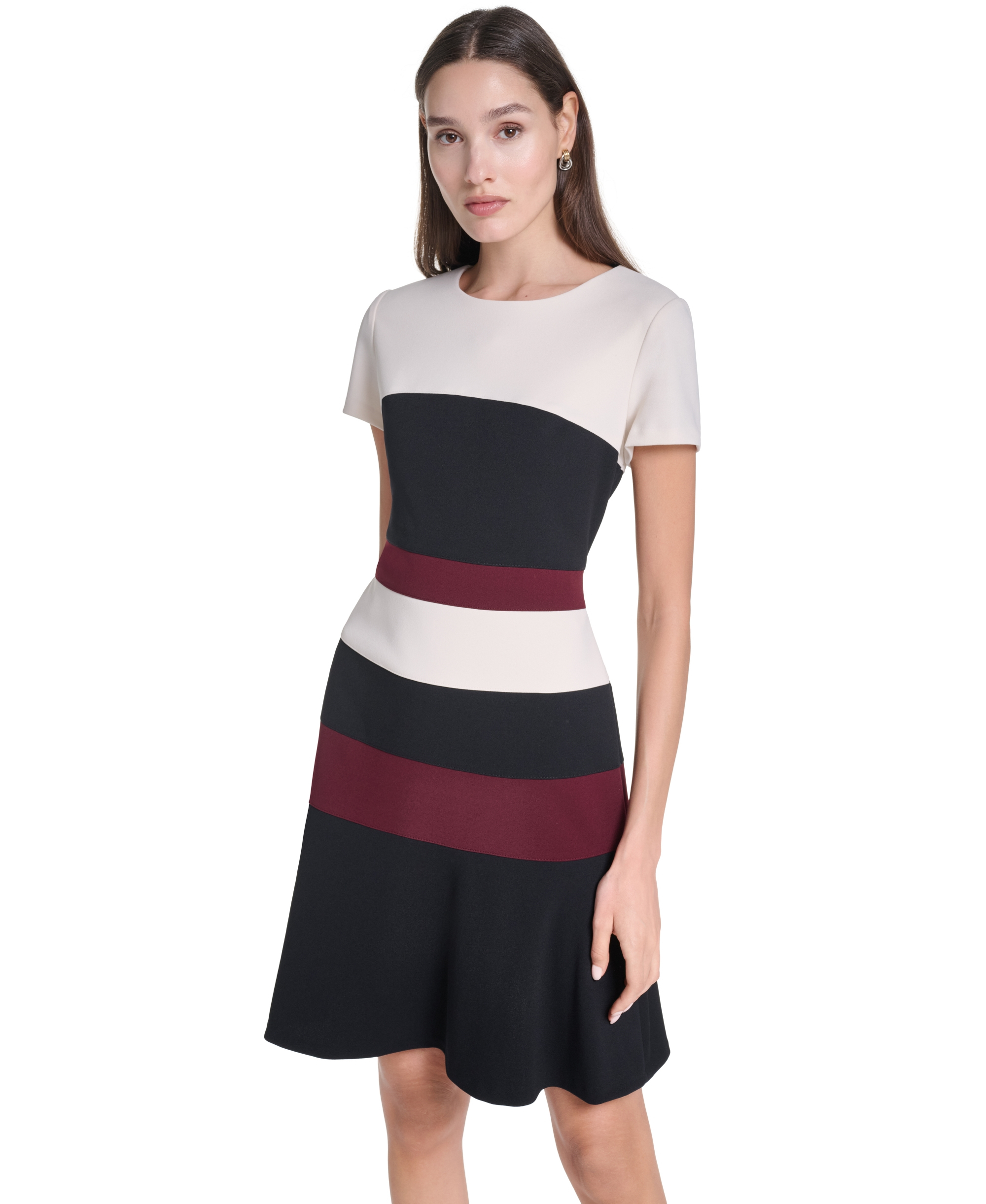 Tommy Hilfiger Women's Short-Sleeve Colorblock Sheath Dress - White cap/black/maroon