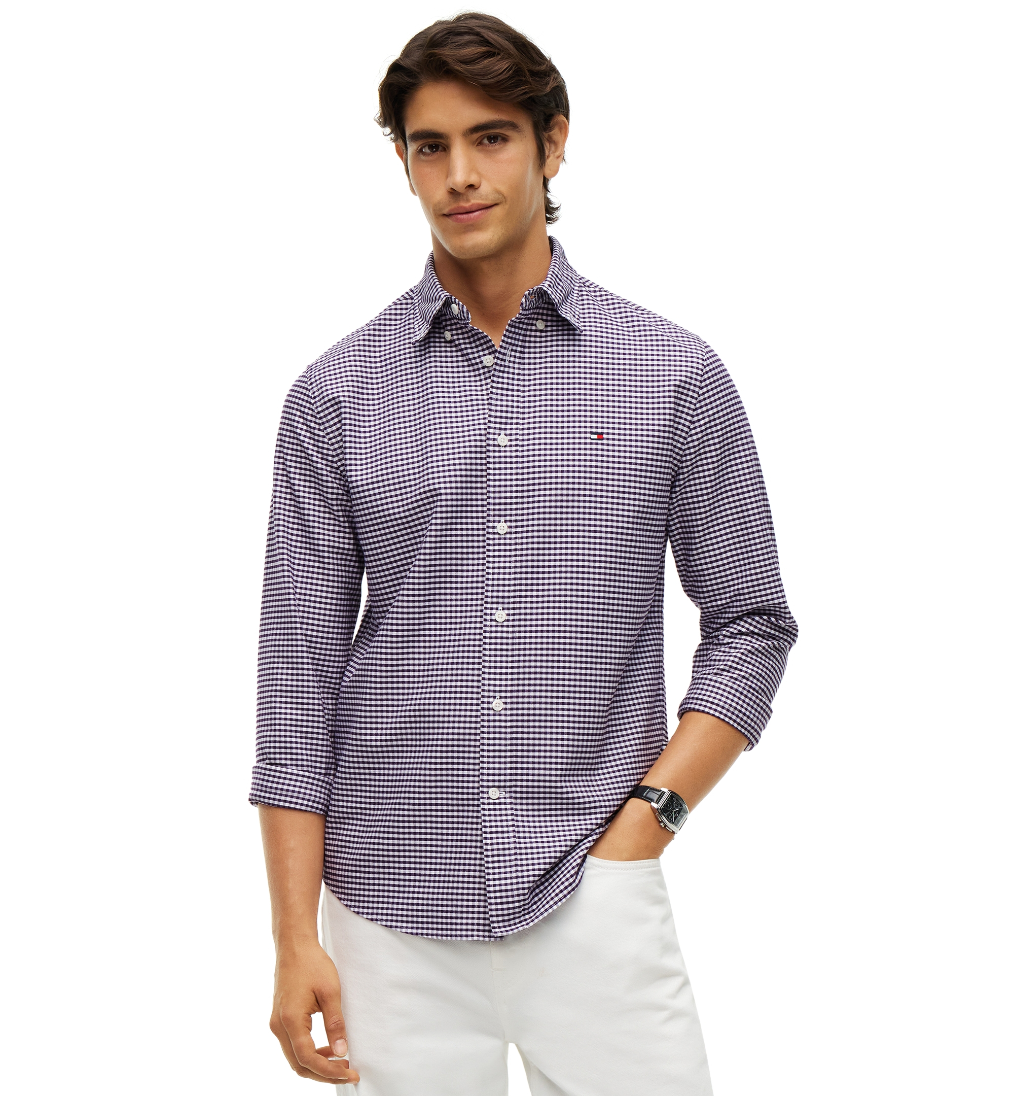 Tommy Hilfiger Men's Heritage Oxford Long-Sleeve Gingham Shirt - Purple Saphire/Check
