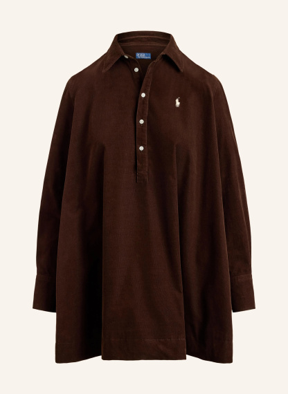 POLO RALPH LAUREN Hemdblusenkleid aus Cord – DUNKELBRAUN / ECRU