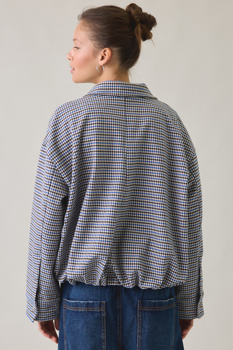 UO Harper Funnel Neck Bomber Jacket - Blue Multi
