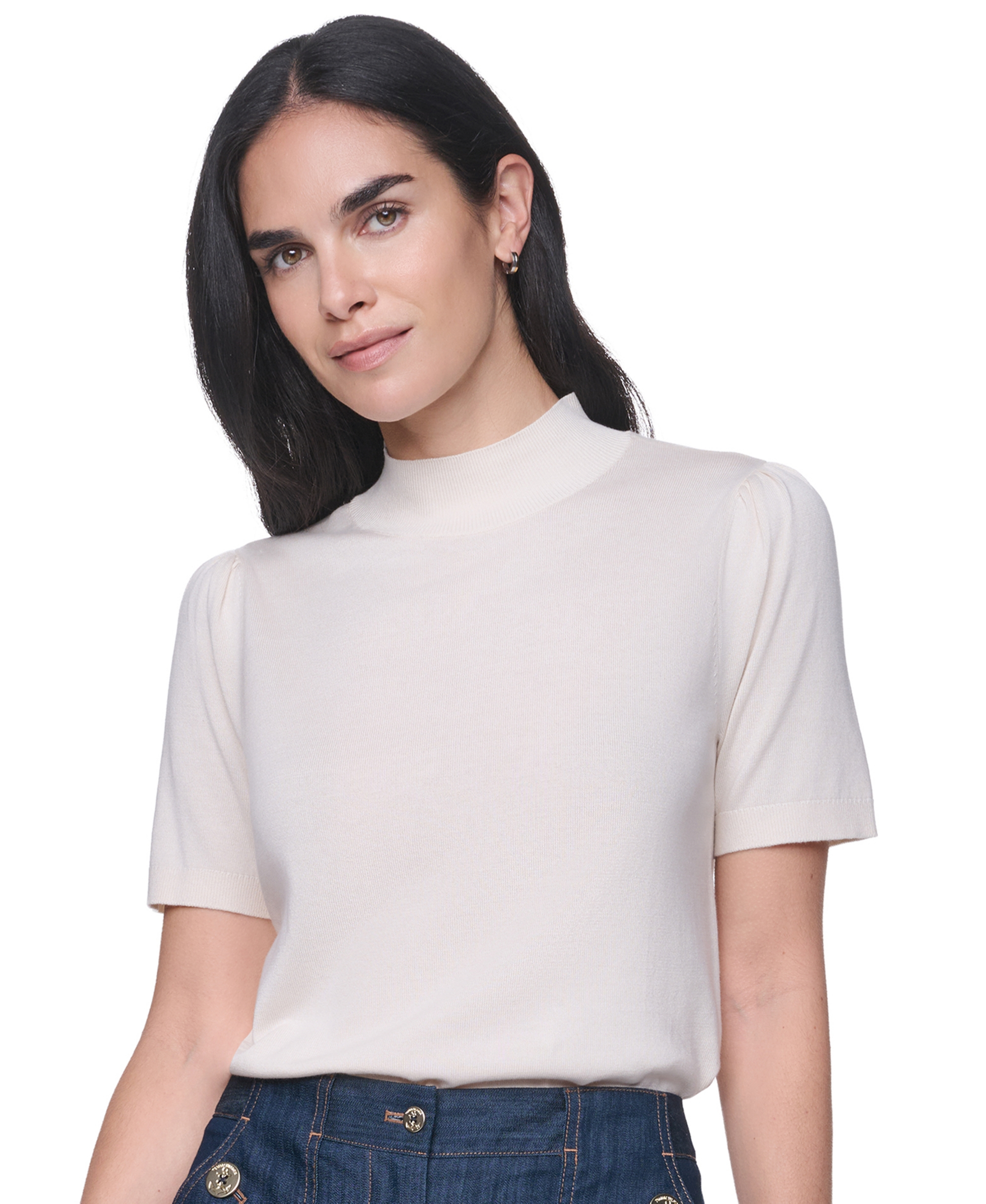 Tommy Hilfiger Women's Short-Sleeve Mock-Neck Puff-Sleeve Sweater - Whitecap
