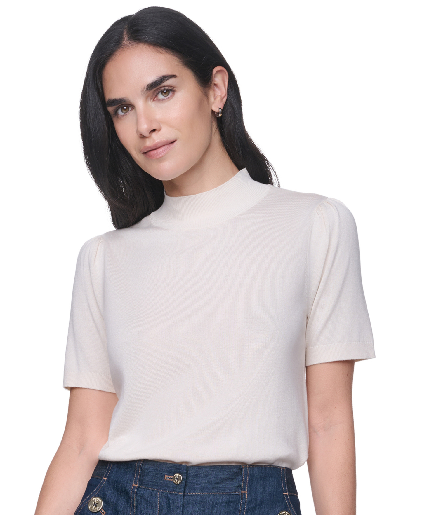 Tommy Hilfiger Women's Short-Sleeve Mock-Neck Puff-Sleeve Sweater - Whitecap