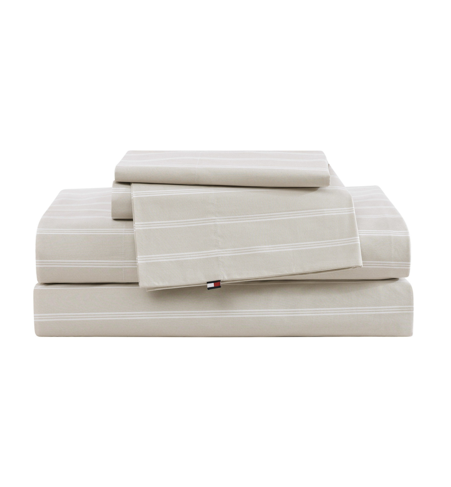 Tommy Hilfiger Printed 200-Thread Count Cotton Percale Sheet Set - Effortless Stripe Beige