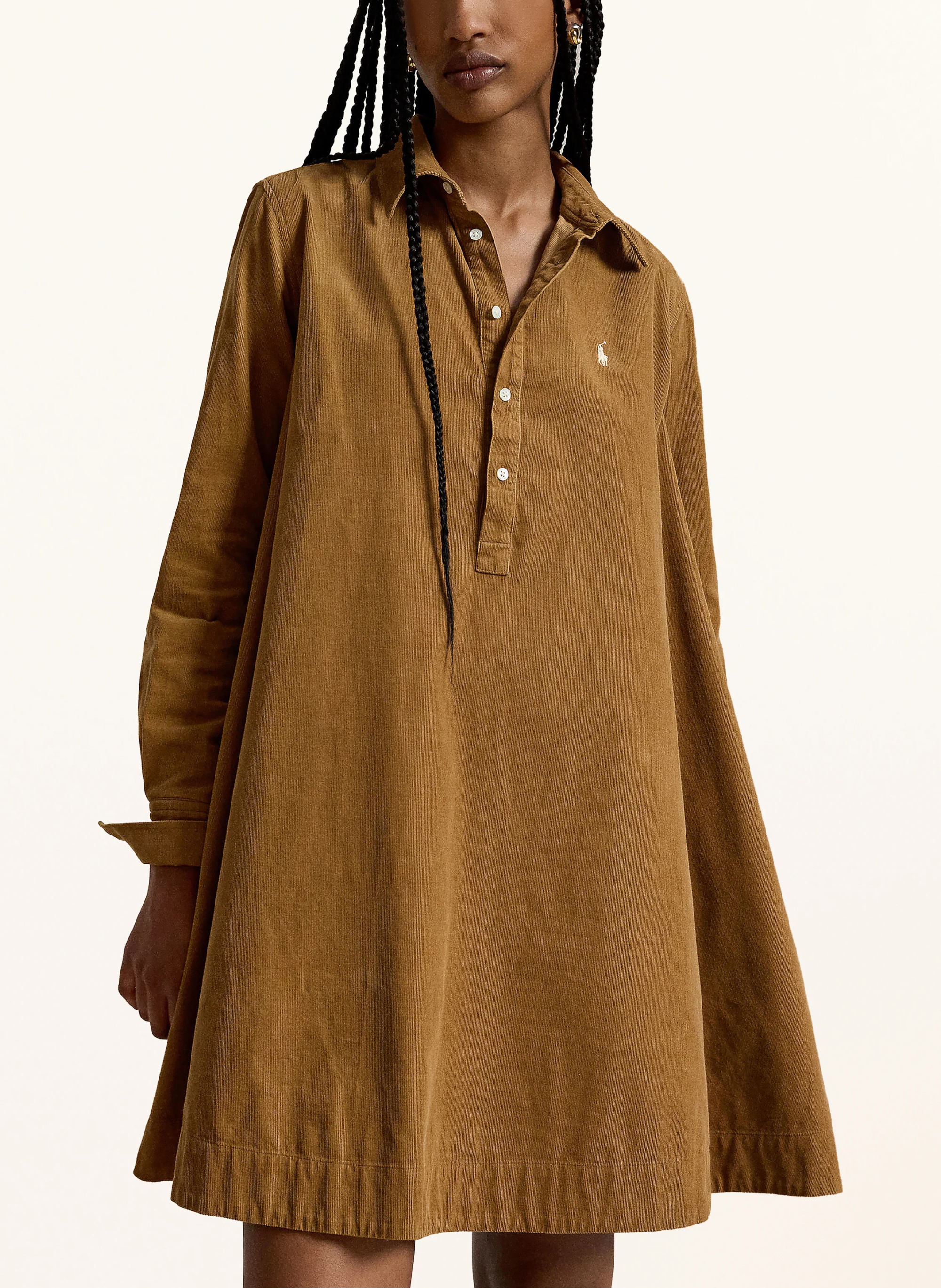POLO RALPH LAUREN Hemdblusenkleid aus Cord – COGNAC