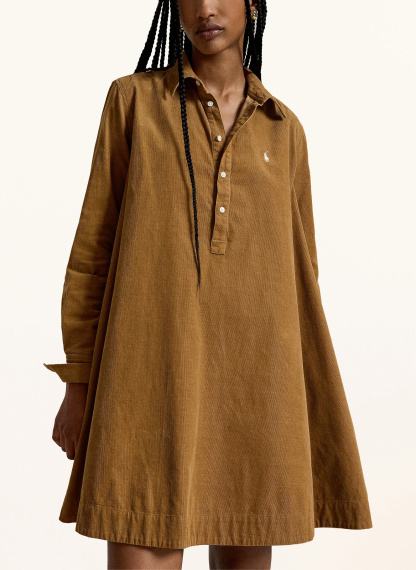 POLO RALPH LAUREN Hemdblusenkleid aus Cord – COGNAC