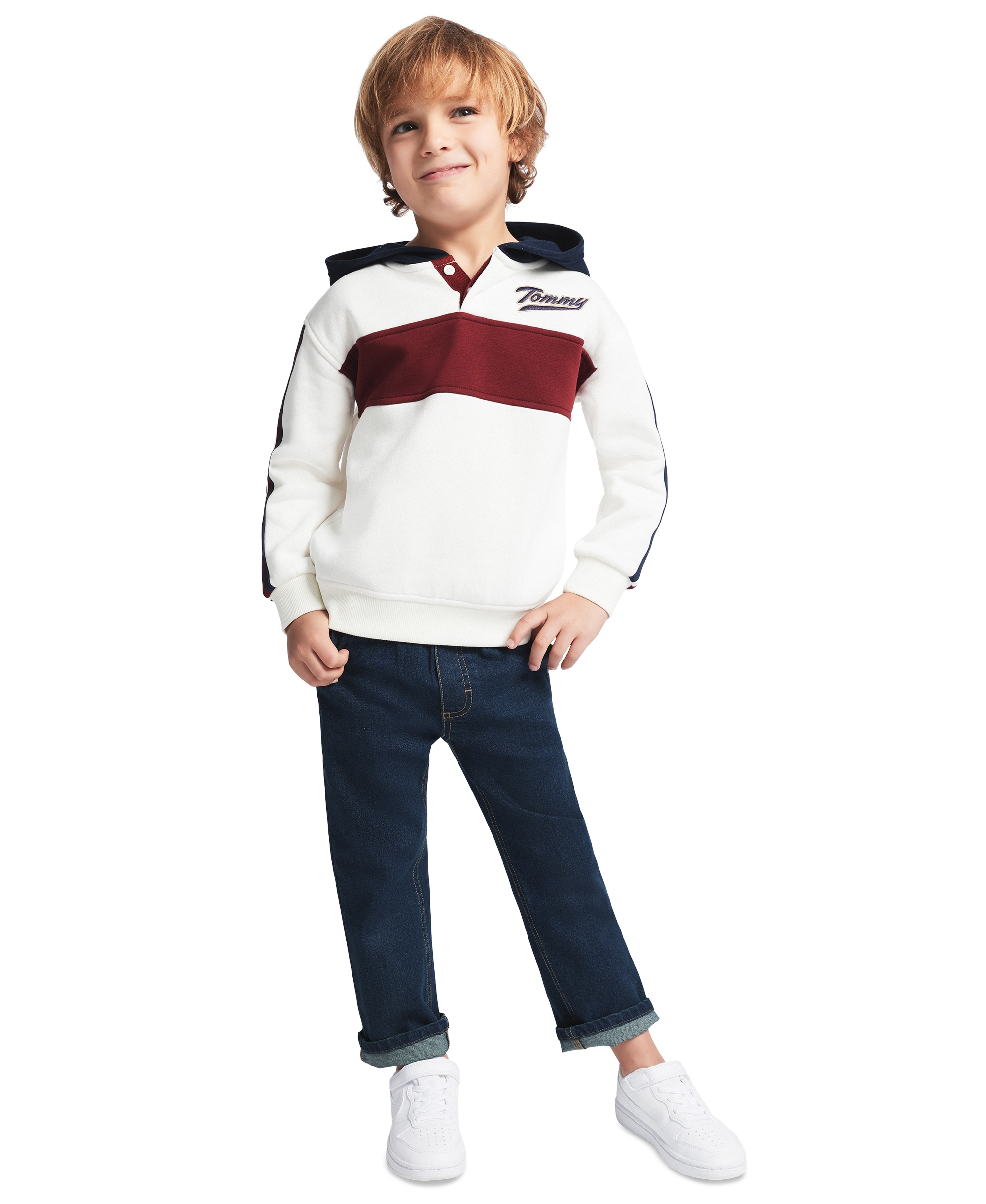 Tommy Hilfiger Toddler Boys' 2T-5T Hoodie and Denim Pants, 2-Piece Set - Vanilla/Navy