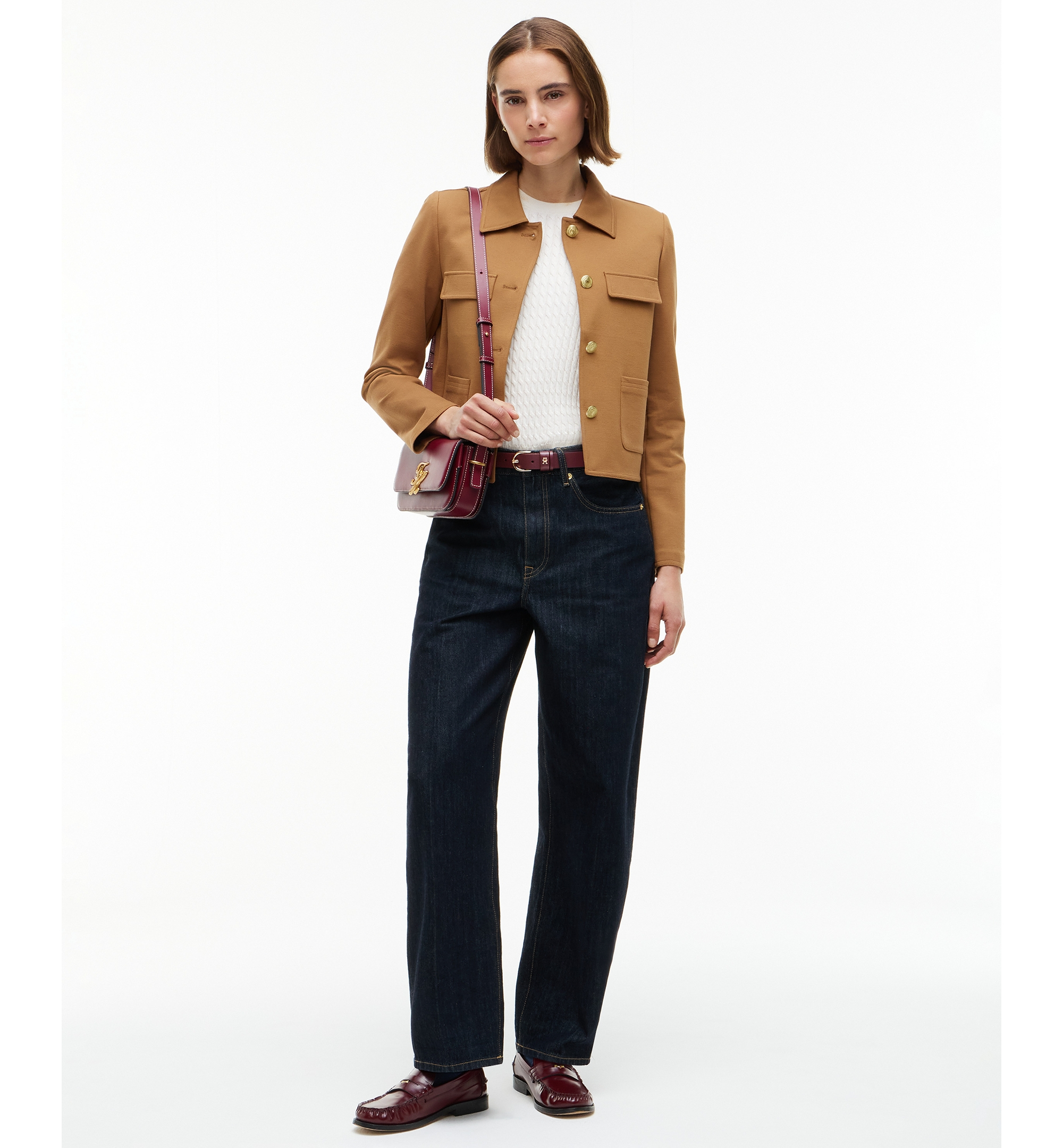 Tommy Hilfiger Women's Ponte Knit Band Collar Jacket - Desert Khaki