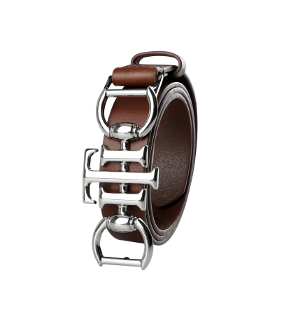 Tommy Hilfiger Women's Skinny Double Ended Horsebit Buckle Dress Casual Belt - Cognac