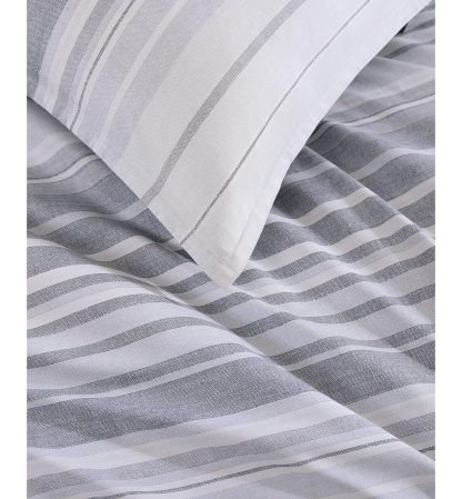 Tommy Hilfiger Bold Stripe Textured Cotton Duvet Cover Set - White, Soft Gray