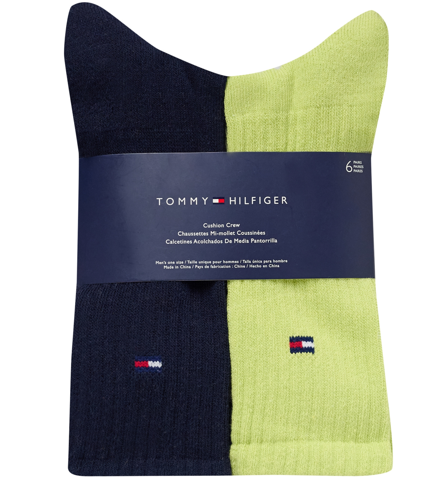 Tommy Hilfiger Men's Cushion Sole Sports Crew Socks, 6-Pack - Navy/Green/Black/Gray