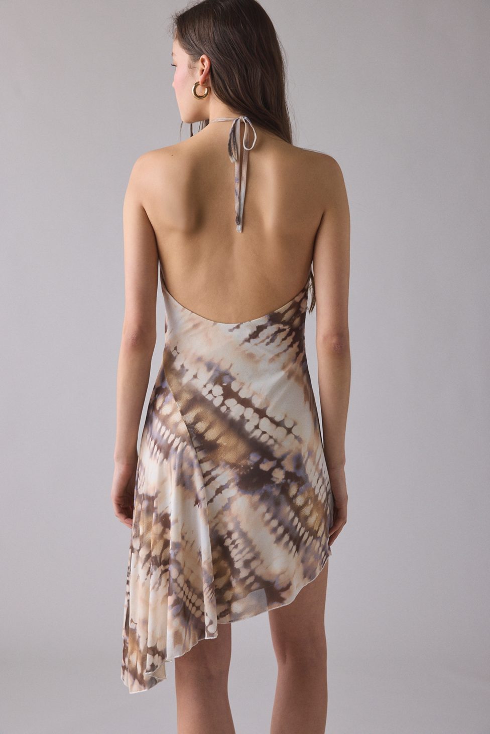UO Shore Thing Swirl O-Ring Halter Neck Mini Dress - Brown Multi
