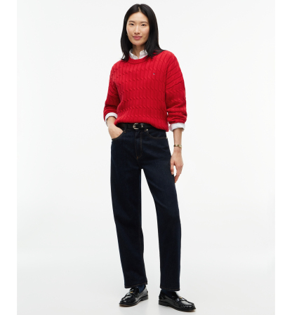 Tommy Hilfiger Women's Cable-Knit Crewneck Sweater - Red