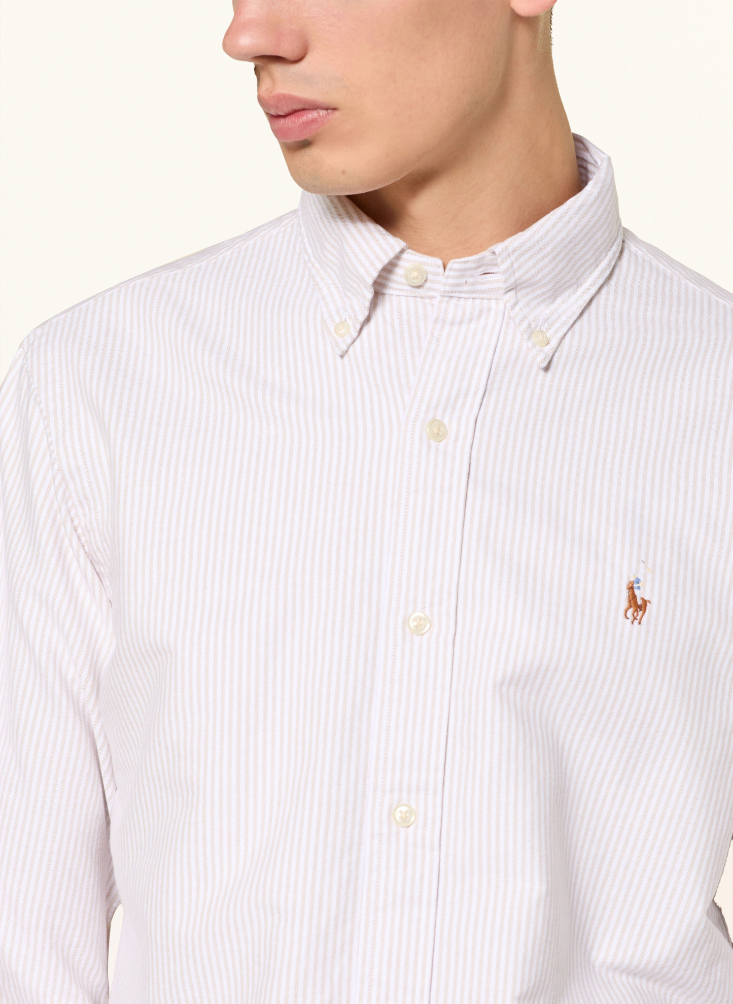 POLO RALPH LAUREN Hemd Custom Fit – BEIGE / WEISS