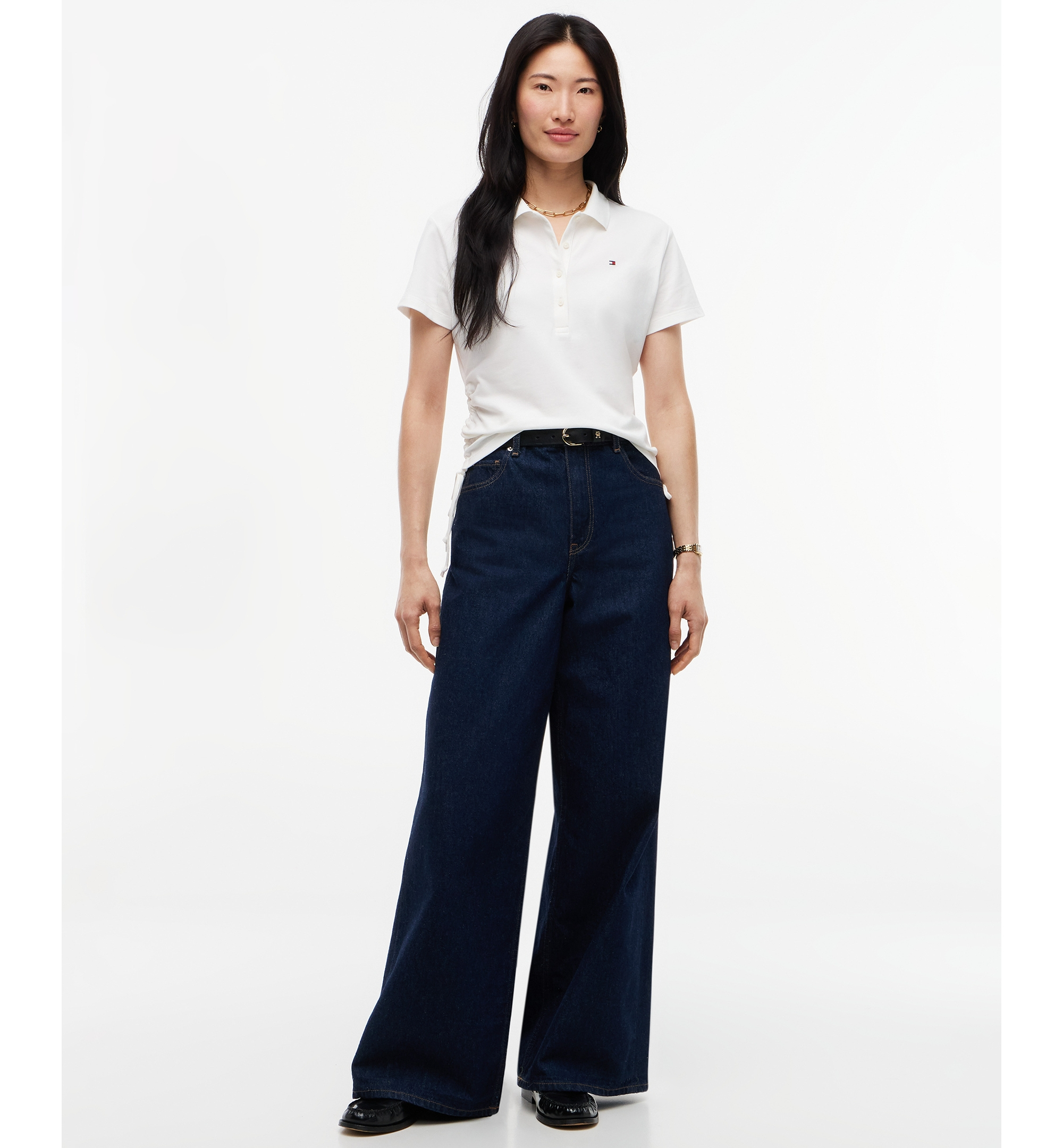 Tommy Hilfiger Women's Short-Sleeve Drawstring Polo Shirt - Ecru
