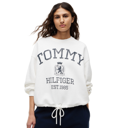 Tommy Hilfiger Women's Cotton-Blend Round Neck Sweatshirt - Ecru