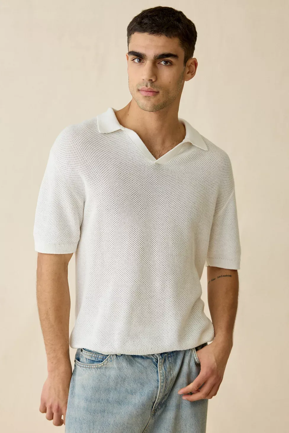 UO Skylor Popover Polo Collar Sweater - Ivory