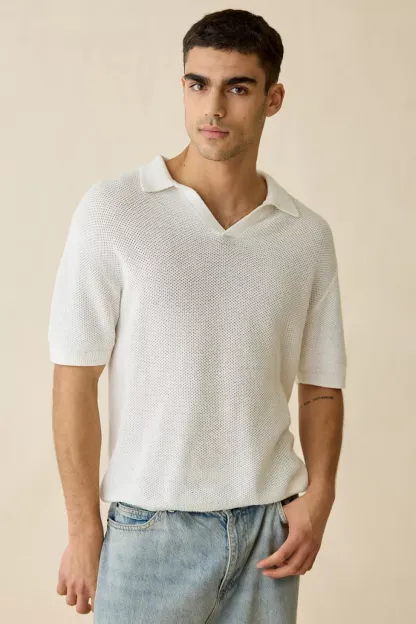 UO Skylor Popover Polo Collar Sweater - Ivory