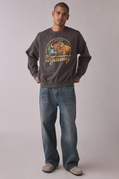 Wyoming Bison Graphic Crew Neck Sweatshirt - Brown