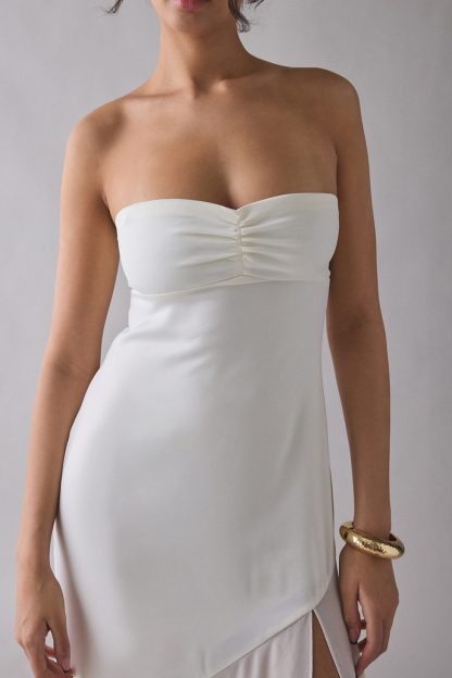 UO Sky High Sheer Illusion Asymmetric Maxi Dress - Ivory
