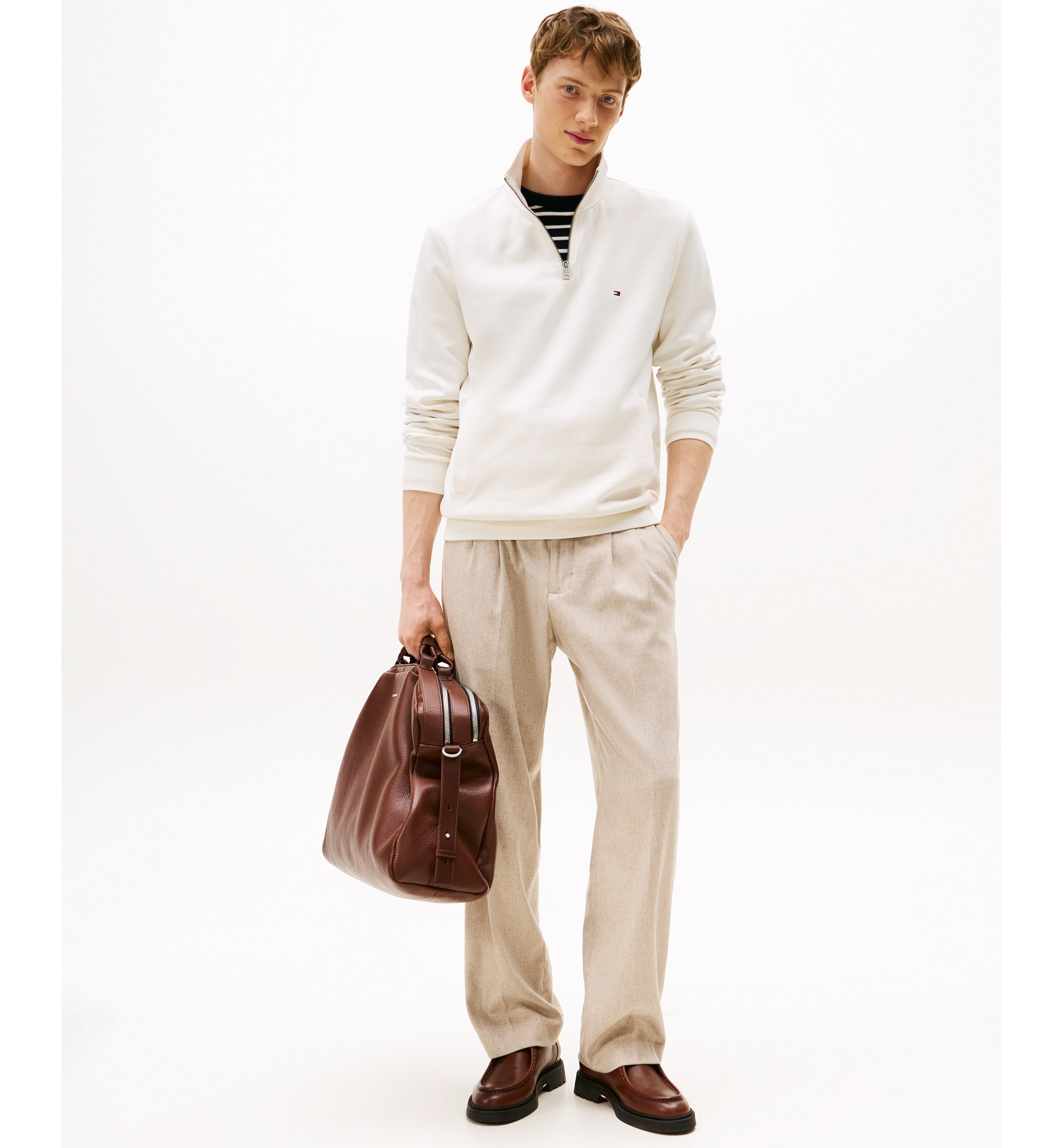 Tommy Hilfiger Men's Essential Intechno Knit Regular-Fit Quarter-Zip Sweatshirt - Ivory Petal