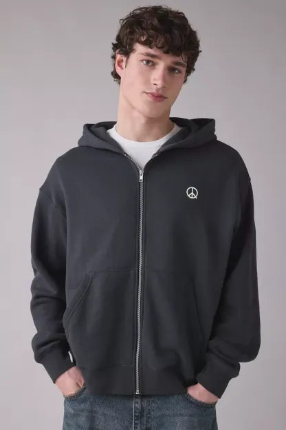 Museum Of Peace & Quiet Wordmark Zip-Up Hoodie Sweatshirt - Black