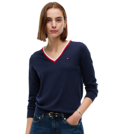 Tommy Hilfiger Women's V-Neck Long-Sleeve Sweater - Dark Blue