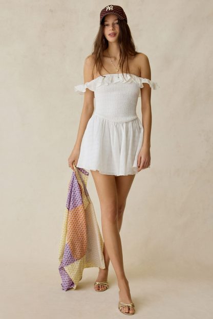 Kimchi Blue Clementine Smocked Ruffle Romper - White