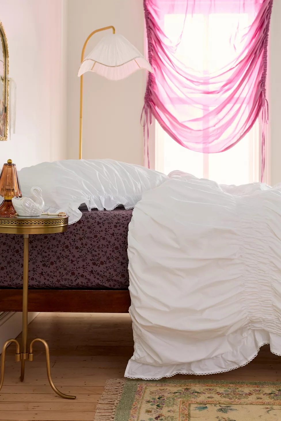 Prairie Ruched Cotton Percale Duvet Cover - Ivory