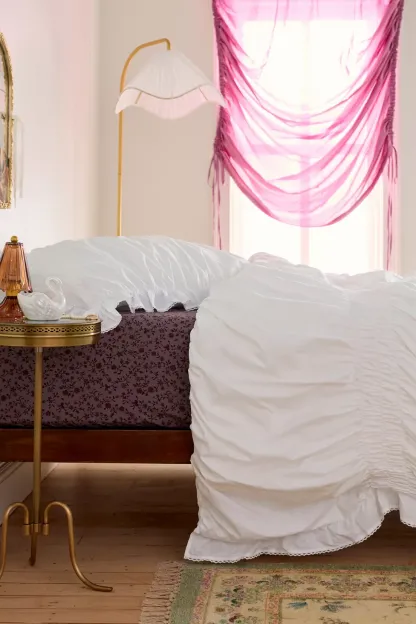 Prairie Ruched Cotton Percale Duvet Cover - Ivory
