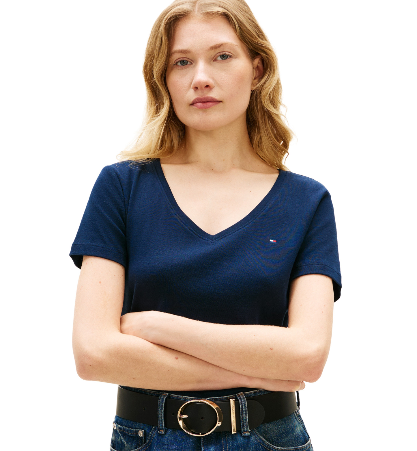 Tommy Hilfiger Women's Rib Slim V-Neck Short-Sleeve T-Shirt - Black