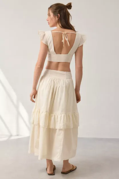Kimchi Blue Seaside Splash Ruffle Lace Trim Midi Skirt 2-Piece Set - Ivory