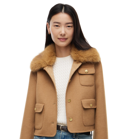 Tommy Hilfiger Women's Wool-Blend Cropped Jacket with Faux Fur - Hickory