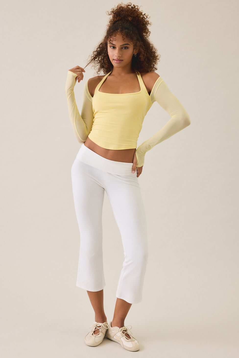 Out From Under Bec Mesh Long Sleeve Shrug Top - Light Yellow